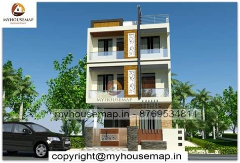 House front elevation Indian style with parking and boundary wall design