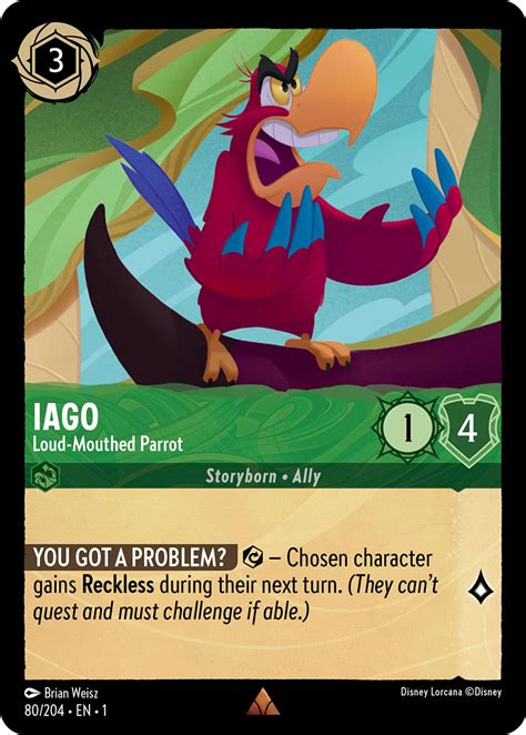 Iago Loud Mouthed Parrot Disney Lorcana Card Details