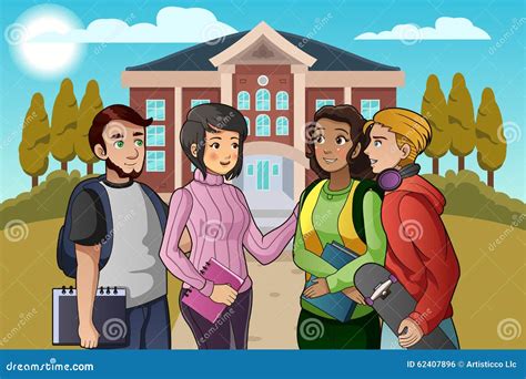 College Students Talking On Campus Stock Vector Image 62407896