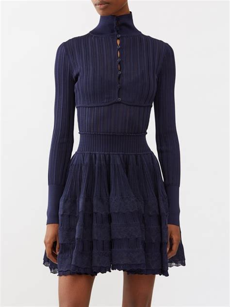 Ala A High Neck Ribbed Knit Crinoline Cardigan Fr Navy Editorialist