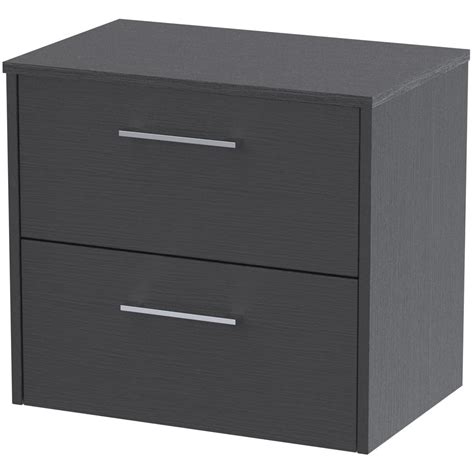 Hudson Reed Juno Graphite Grey 600mm Wall Hung 2 Drawer Vanity Unit And Worktop Vanity Units