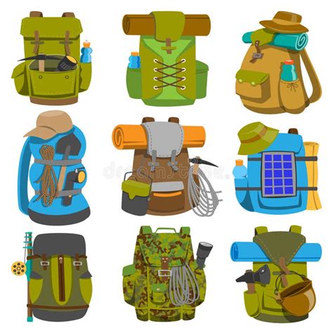 Bag Backpack Camp Cartoon Vector Illustration Stock Vector