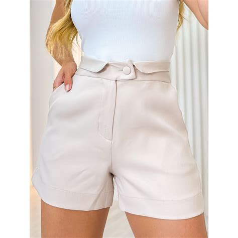 Short Feminino De Alfaiataria - Emili4 Short Feminino de Alfaiataria Elegante Com Cós Alto, Bolsos Faca ...