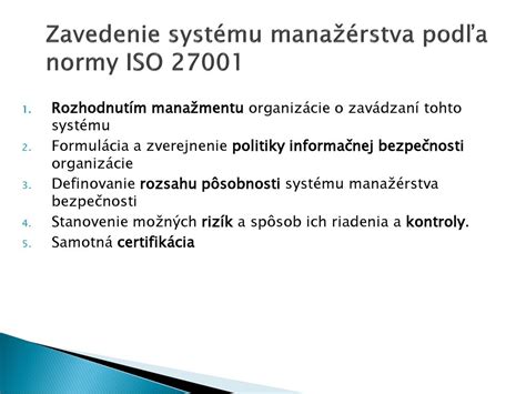 Systém manažérstva informačnej bezpečnosti ISO 27001 ppt stáhnout