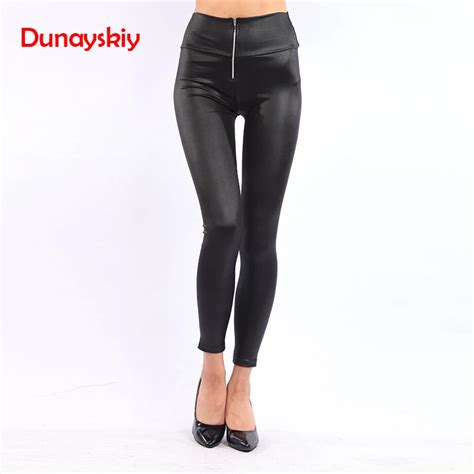 Faux Leather Sexy Pants Fashion High Waist Stretch Material Women