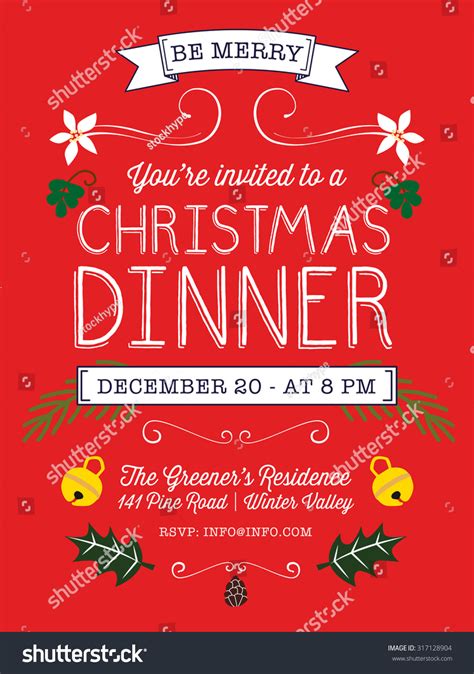 Christmas Dinner Invitation Flyer On Red Stock Vector 317128904