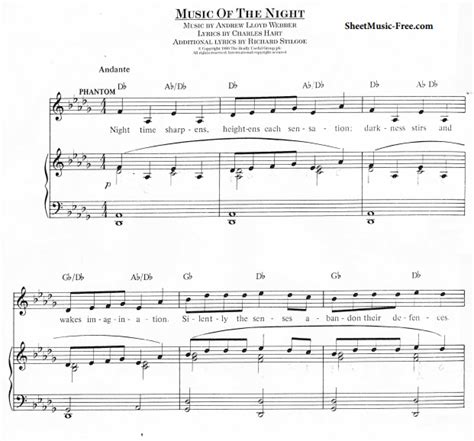 Andrew Lloyd Webber Music Of The Night Free Sheet Music Pdf For Piano