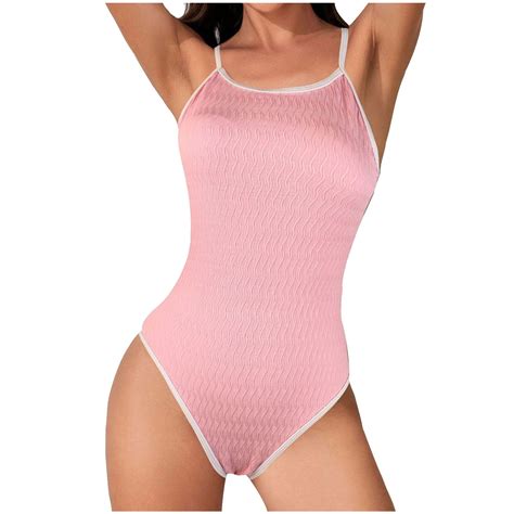 Wnyeime Tummy Control Swimsuits For Women Smocked Scoop Neck Spaghetti