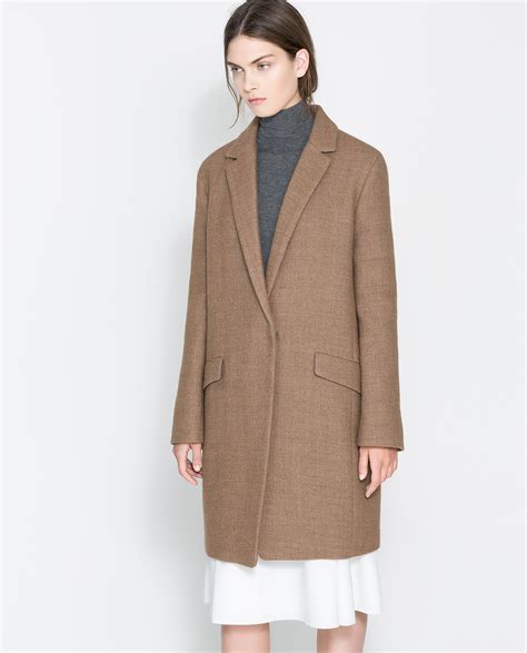 Zara Fantasy Wool Coat In Brown Lyst