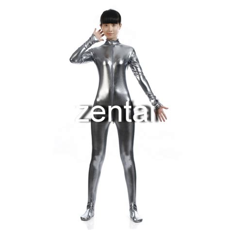 Woman S Full Body Silver Gray Color Zentai Silver Gray Full Body Shiny