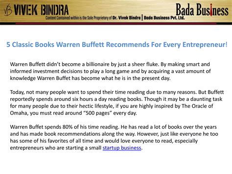 5 Classic Books Warren Buffett Recommends For Every Entrepreneur Ppt