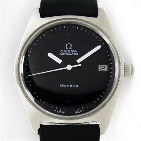 1971 Omega Geneve Date Automatic Black Dial Mens Vintage Steel Watch