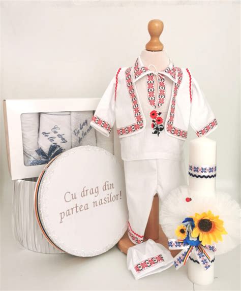 Set Traditional Botez Costumas Trusou Cutie Lumanare Baiat Adan Ie