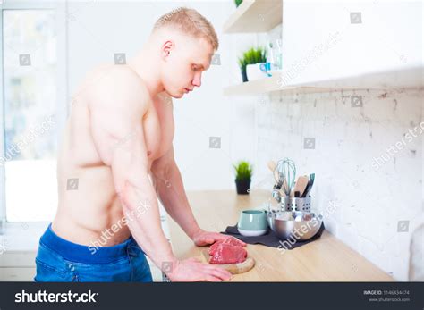 Muscular Man Naked Torso Kitchen Piece Stock Photo 1146434474 Shutterstock