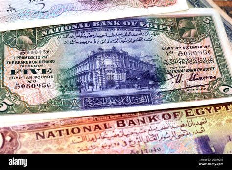 Old Egyptian Pounds Money Banknotes Background At The Time Of The