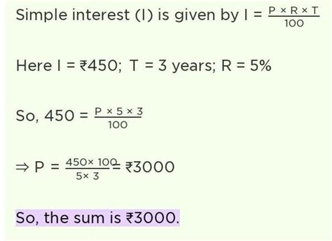 On A Certain Sum Of Money The Interest Paid After 3 Years Is 450 At 5 Rate Of Interest Per