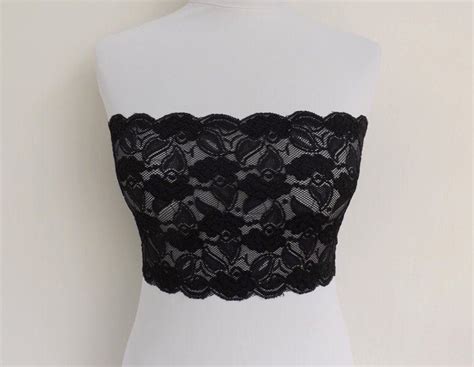 Black Lace Bandeau Bra Tube Top See Through Elastic Lace Strapless In