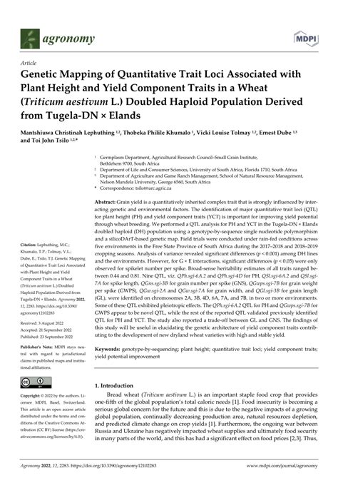 PDF Genetic Mapping Of Quantitative Trait Loci Associated With Plant