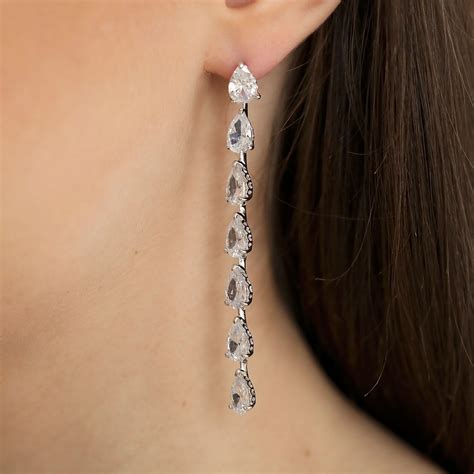 Silver Pear Cubic Zirconia Drop Earrings