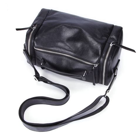 Fashion Black Leather Mens Small Barrel Side Bag Travel Bag Small Bla Iwalletsmen