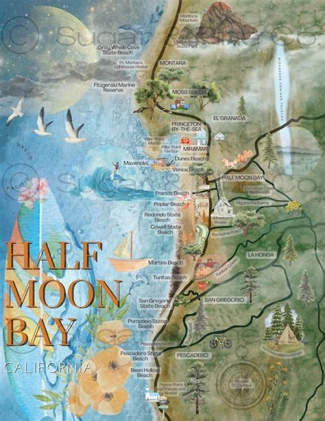 Half Moon Bay Map Print Half Moon Bay Art Half Moon Bay Etsy