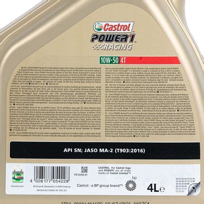 Olio Motore Castrol POWER 1 RACING 4T 10W 50 4 LITRES Oli E Sprays