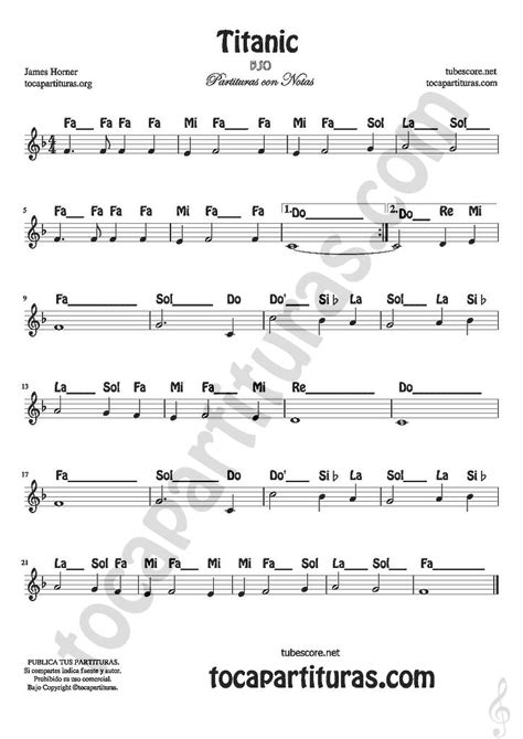 Titanic Partituras Fa Cc Cil Con Notas De Titanic En Clave De Sol