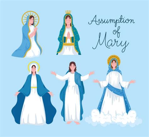 Miraculous Virgin Assumption Of Mary With Lettering Stock Vector By ©yupiramos 387799382