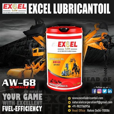 Excel Lube Lubricant Hydraulic Oil Model Number Aw 68 Grade AW 68