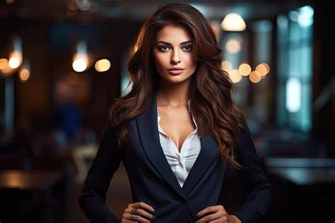 Premium AI Image Beautiful Brunette Model In A Chic Stylish Suit