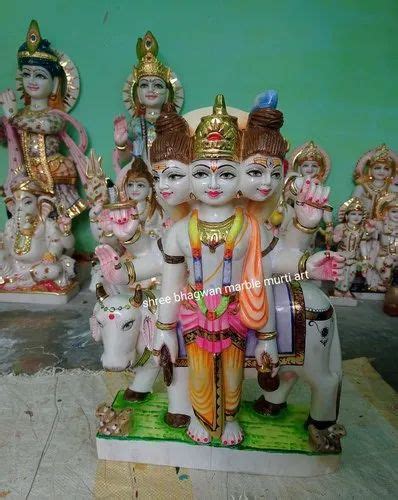 Painted Hindu White Marble Dattatreya Statue For Worship Size