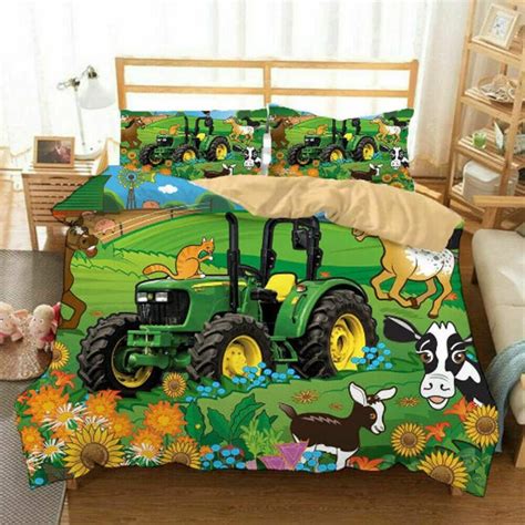 John Deere Agriculture Tractor Quilt Cover Bedding Set 3pcs Etsy