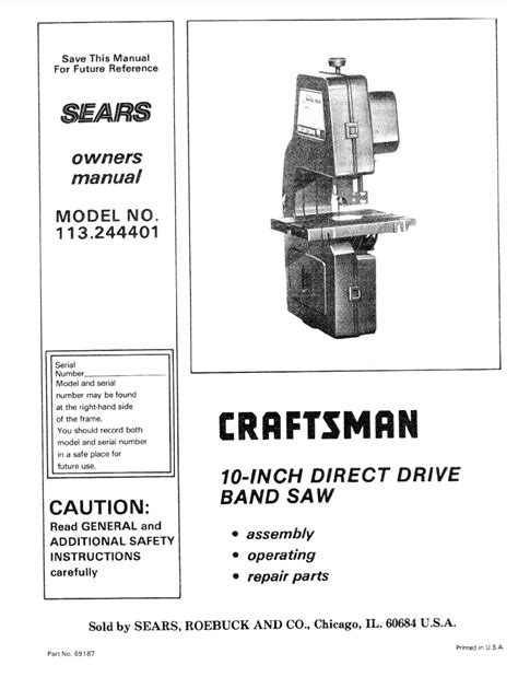 Craftsman 10 Direct Drive Band Saw Parts