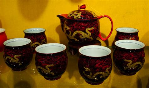 Chinese Porcelain China Red Dragon Tea Set Jade Buddha Temple 01