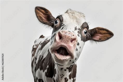 Shocked funny cow close up meme face. Generative AI. Stock Illustration | Adobe Stock