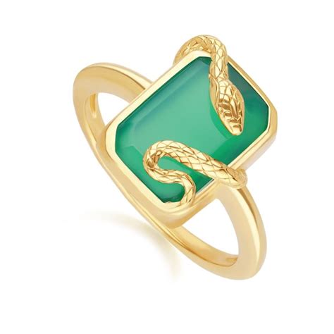 Green Chalcedony Snake Wrap Ring In Gold Plated Sterling Silver