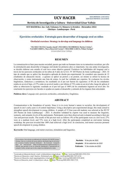 Pdf Ejercicios Orofaciales Estrategia Para Desarrollar El Lenguaje