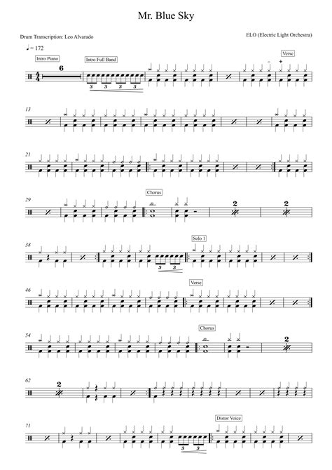 Mr Blue Sky Arr Drum Transcription Leo Alvarado By Electric Light