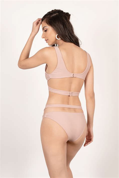 Purple Bikini Hip Cut Out Bikini Mauve Strappy Mid Rise Bikini