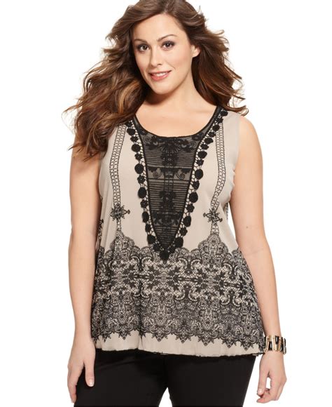 Alfani Plus Size Top Sleeveless Lace Printed And Reviews Tops Plus Sizes Macys Stylish