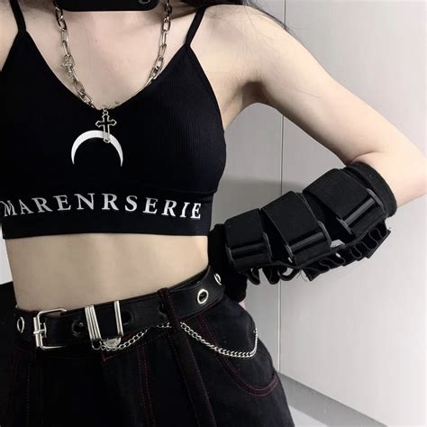 Goth Girl Gothic Punk Camis Women Crescent Letters Printed Strapless