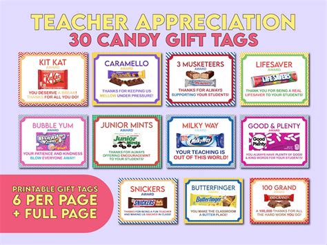 Teacher Appreciation Candy Printables