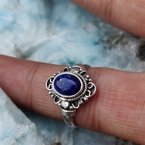 Genuine Lapis Lazuli Ring Lapis Lazuli Silver Ring Lapis Etsy