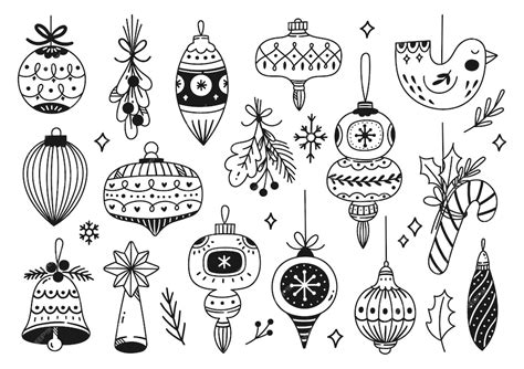 Premium Vector Set Of Hand Drawn Christmas Ornaments In Doodle Style