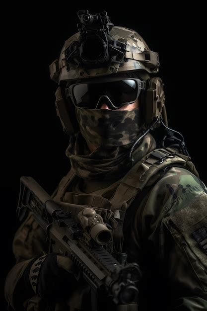 Premium Ai Image A Soldier In A Camouflage Helmet With The Word Army