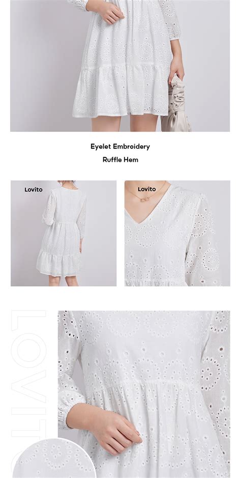 Lovito Casual Plain Eyelet Embroidery Ruffle Hem Women Dress L Ed