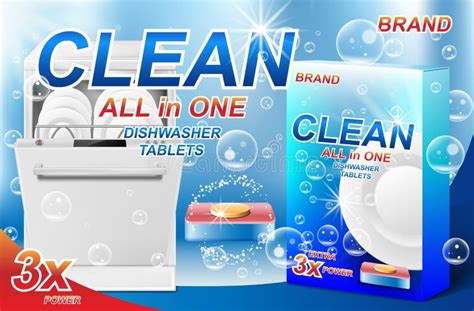 Dish Wash Soap Ads Realistic Plastic Dishwashing Packaging With Detergent Design Tablet For