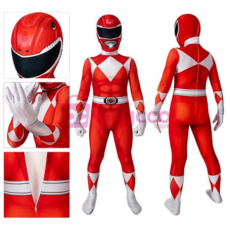 Kids Red Ranger Spandex Printed Cosplay Suit Power Rangers Cosplay Costume