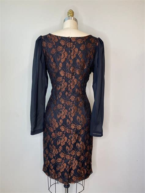 Vintage Black Sheer Sleeves With Bronze Flower Dress Gem