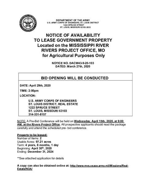 Fillable Online Mvs Usace Army MilPortals54DEPARTMENT OF THE ARMY U